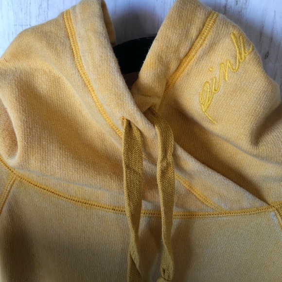 PINK Victoria’s Secret Vintage Wash Fleece Hoodie Yellow Pullover size Medium - Picture 5 of 9